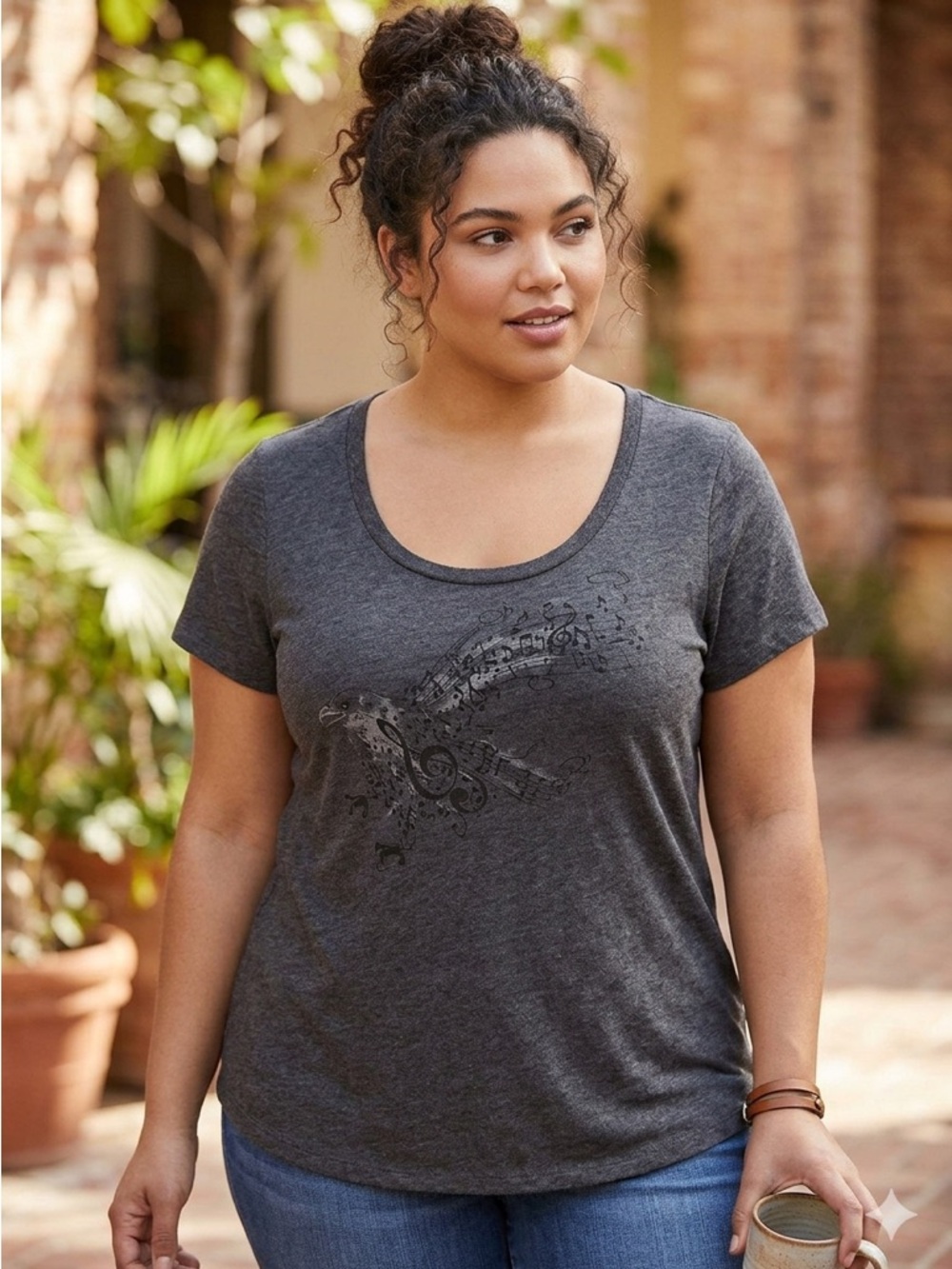Torrid Plus Size 1X / 1 Charcoal Grey Musical Eagle Treble Clef Graphic Tee